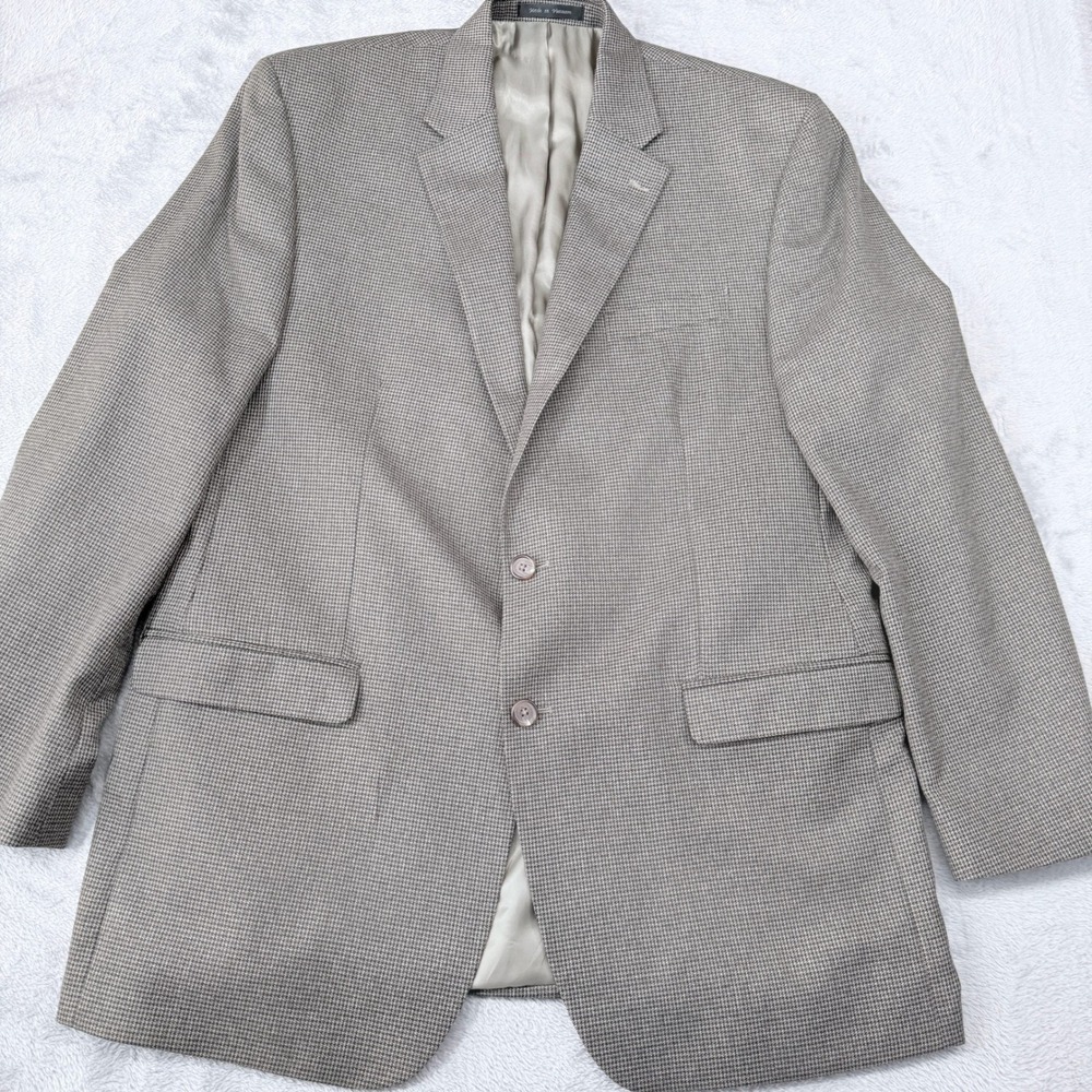 Lauren Ralph Lauren Blazer Sport Coat Mens 44L Tan Brown Houndstooth 2 Button